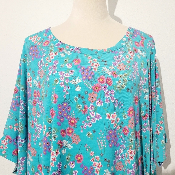 DEAR SCARLETT Women's Floral Tunic Blouse Oversized Turquoise Size XL - Picture 2 of 10